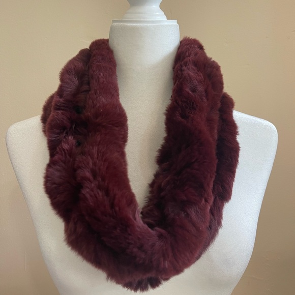 Burgundy Rabbit Fur Infinity Scarf - Picture 3 of 4